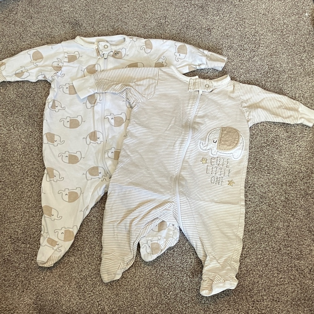 Gerber Elephant Print Footies - Cream and Tan